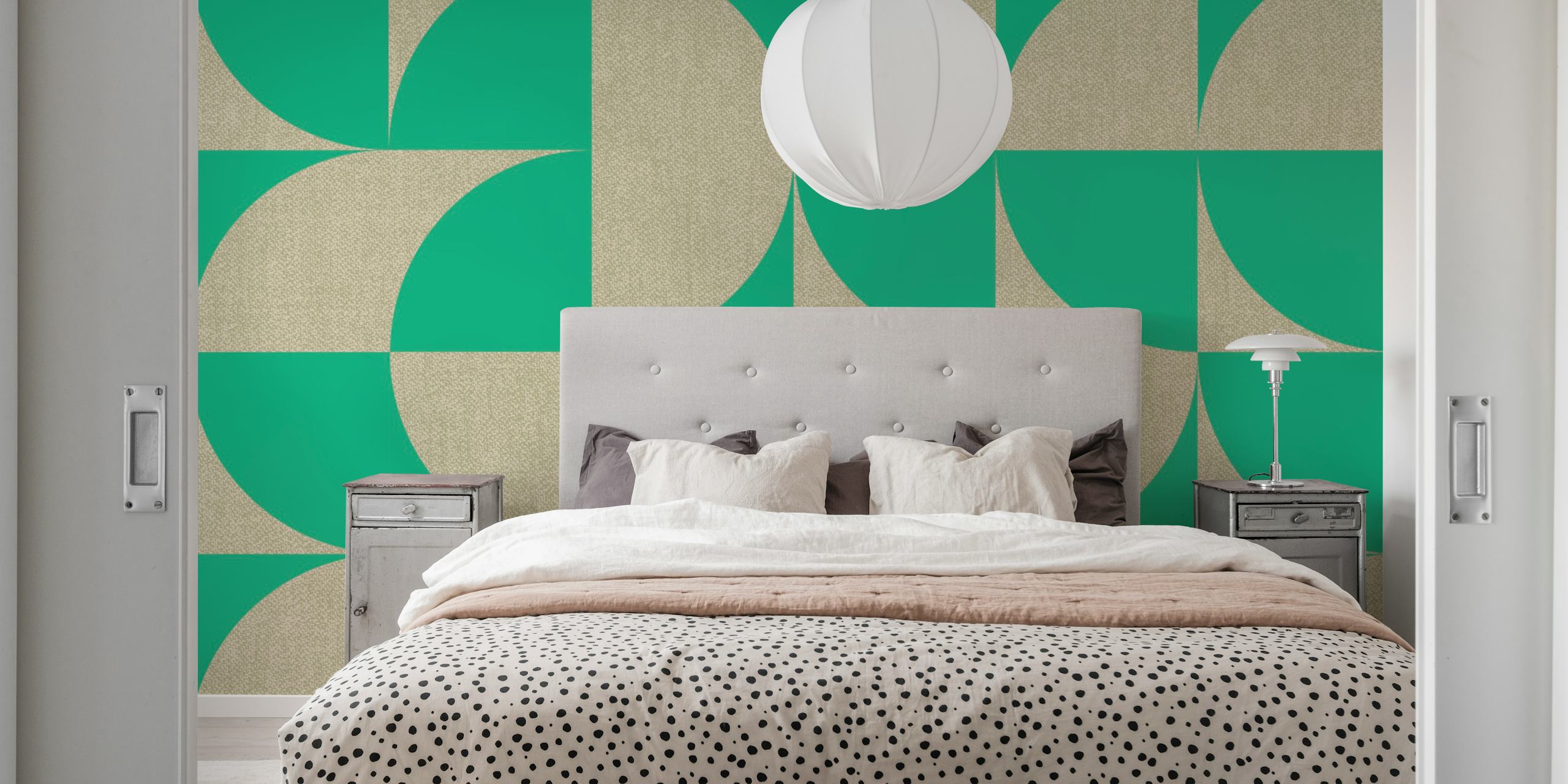 Mid-Century Muted Geo Green Beige i grøn og beige