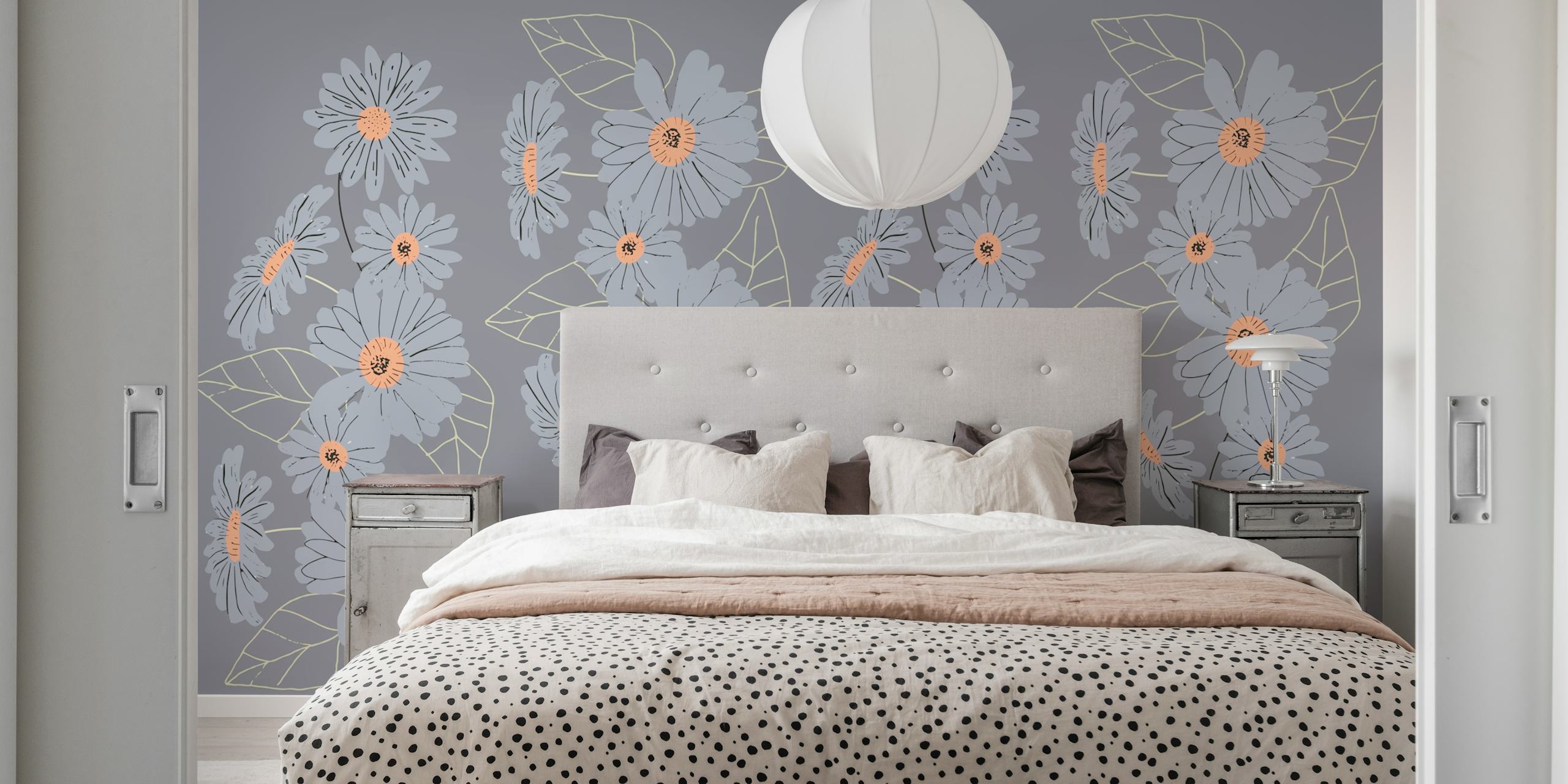 Diseño de papel pintado Muted Daisy Flower Cascade