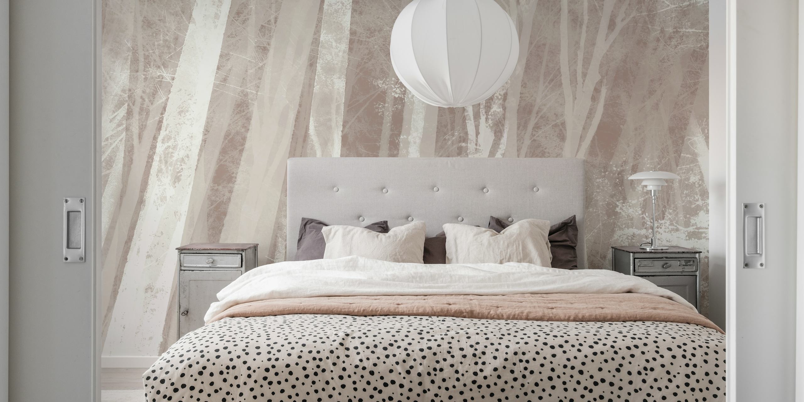 White trees with soft textures in muted tones wallpaper