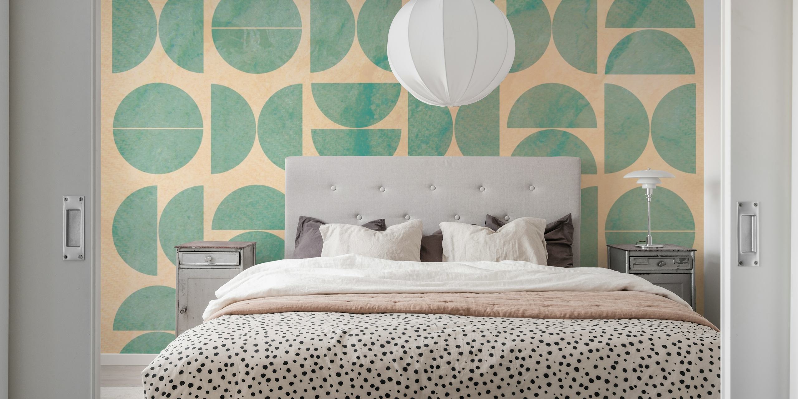 Geometric shapes in aqua and beige wallpaper