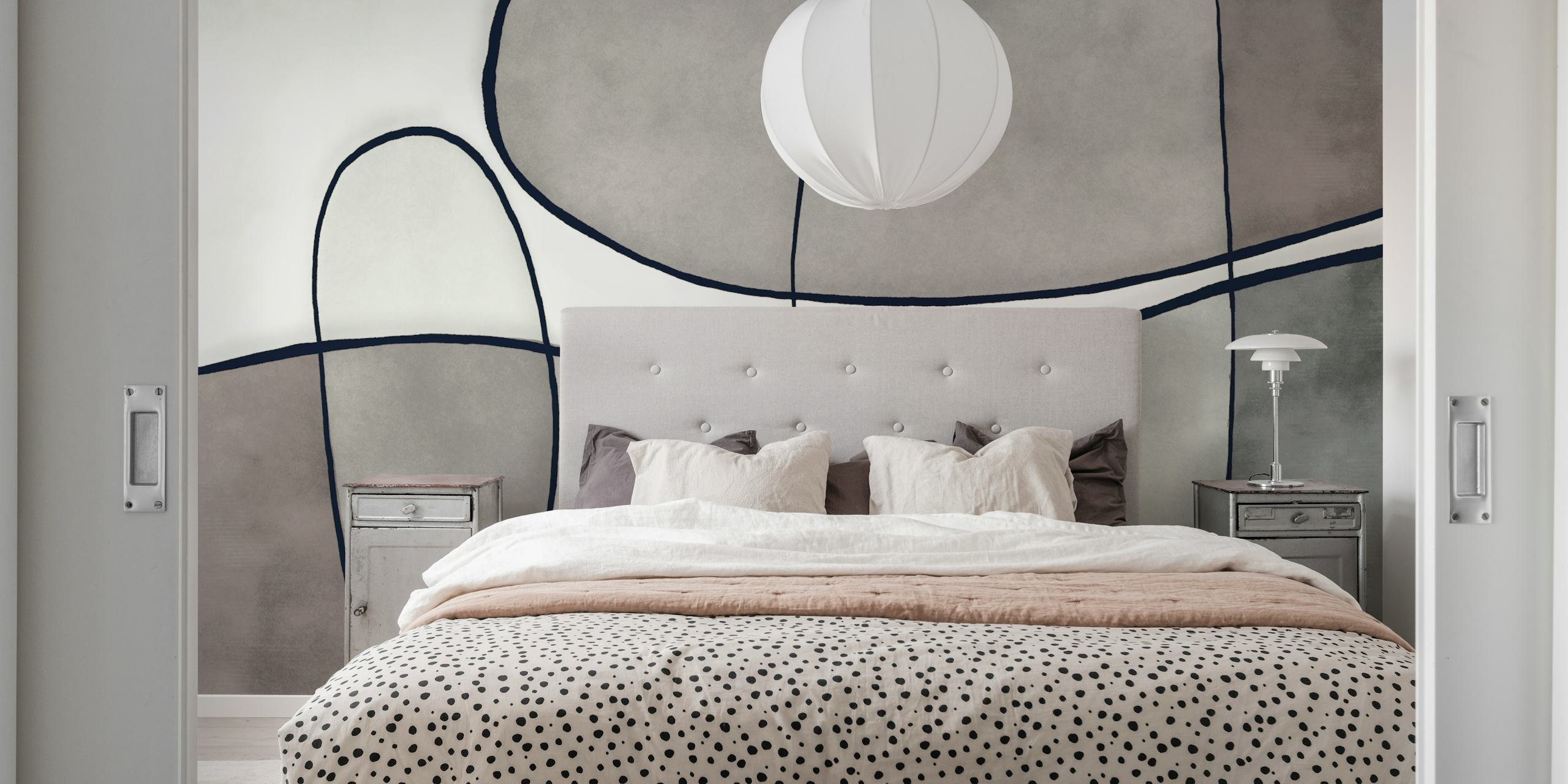 Papel pintar Elegant Gray Contour Lines en una habitación