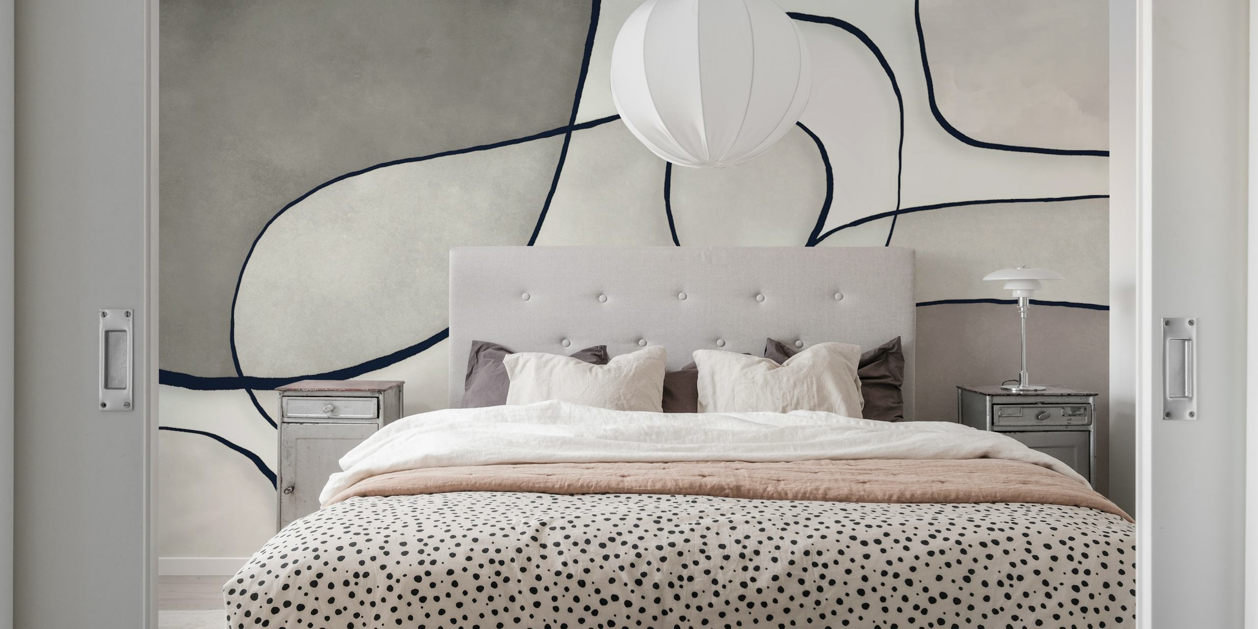 Artistic geometric wallpaper in a stylish room