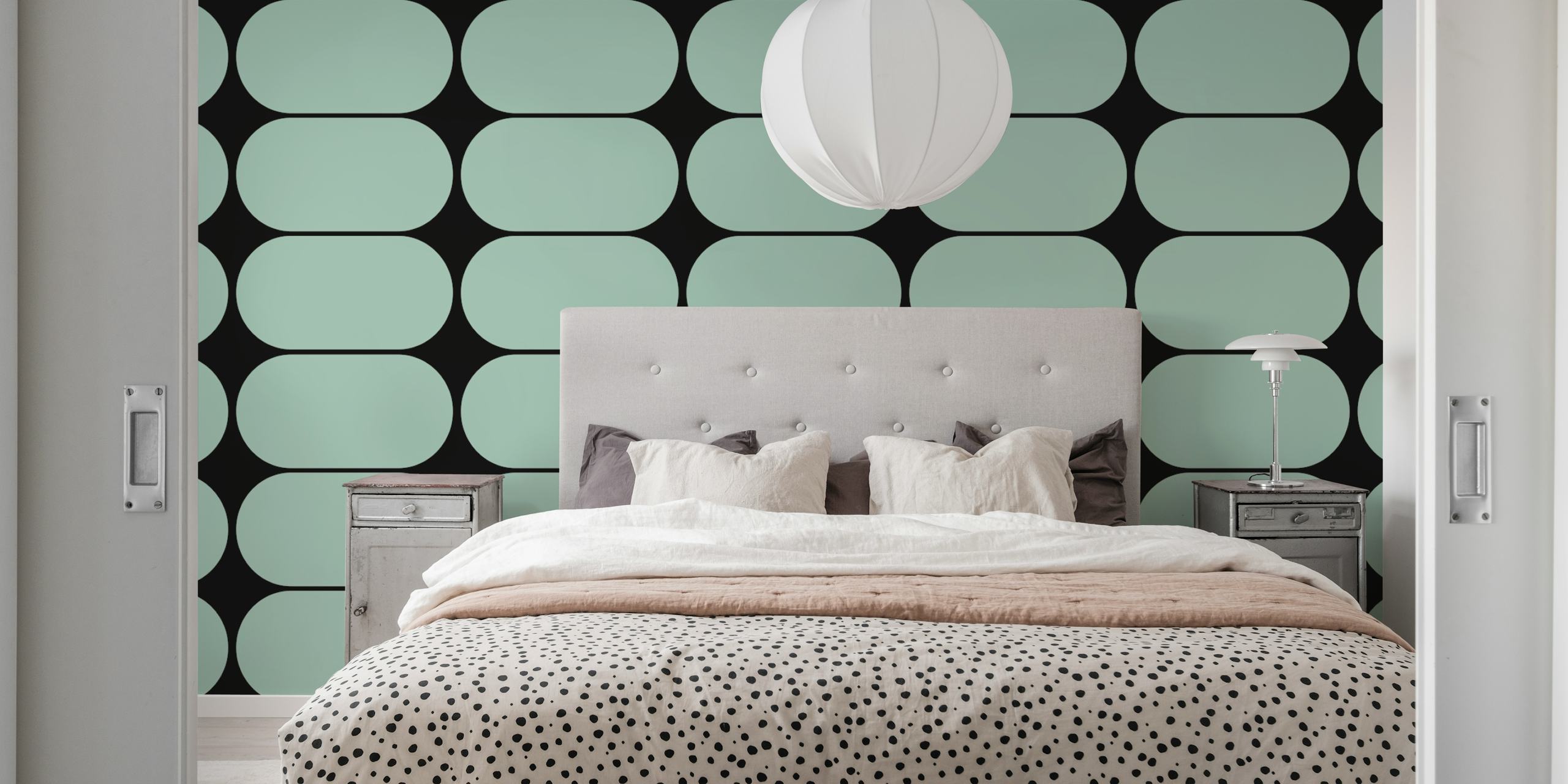 Aqua and black abstract pattern wallpaper with rounded shapes