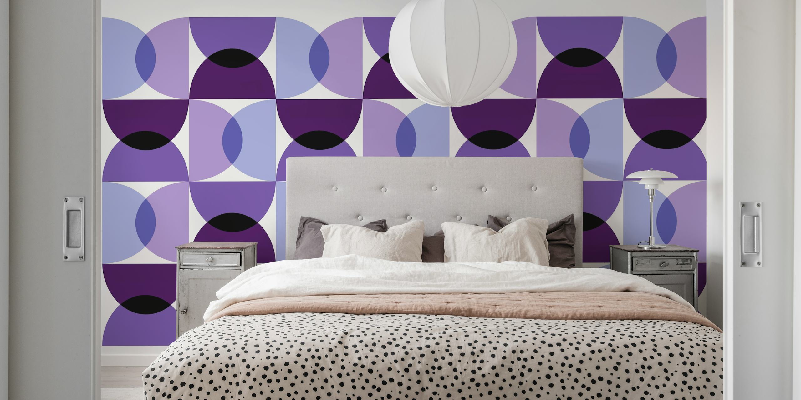 Geometric purple pattern wallpaper with circles and ovals