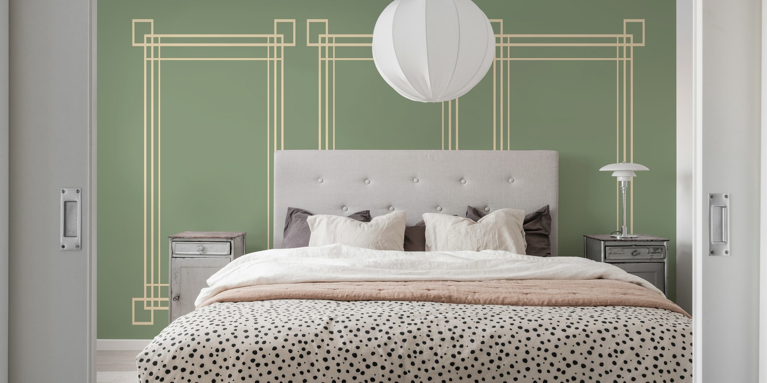 Tapeta Sage Art Deco vystavená v místnosti