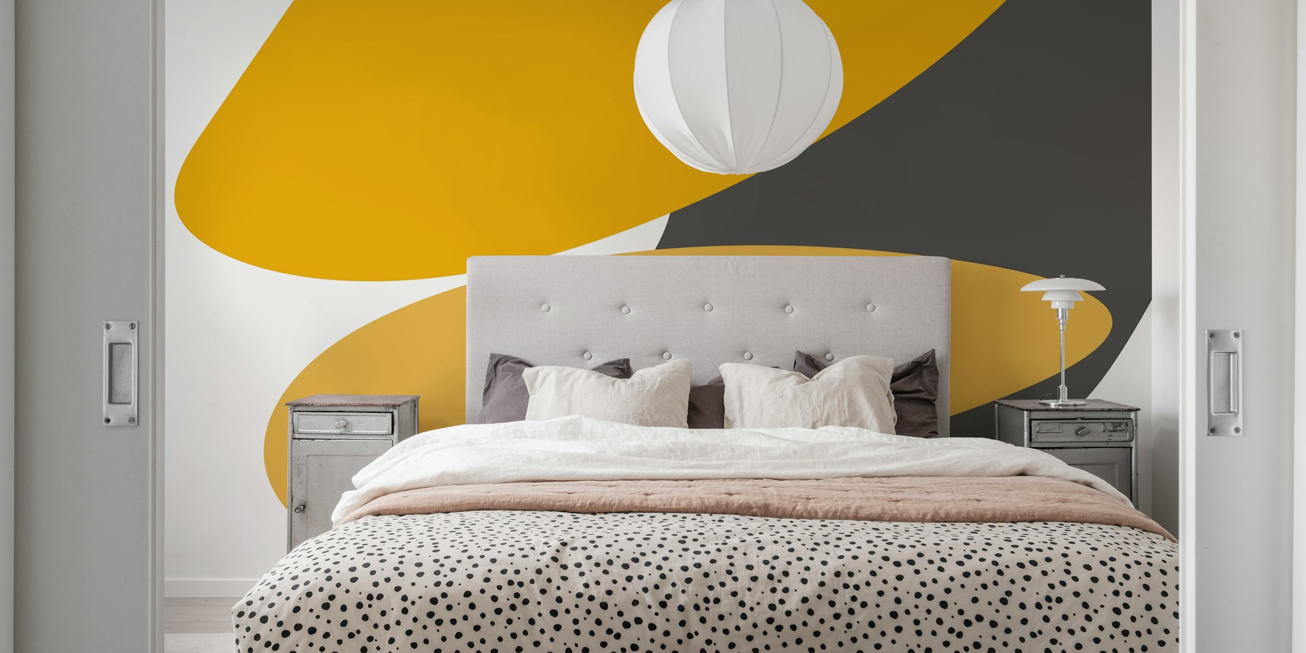 Amber Abstract Shapes wallpaper in a modern room