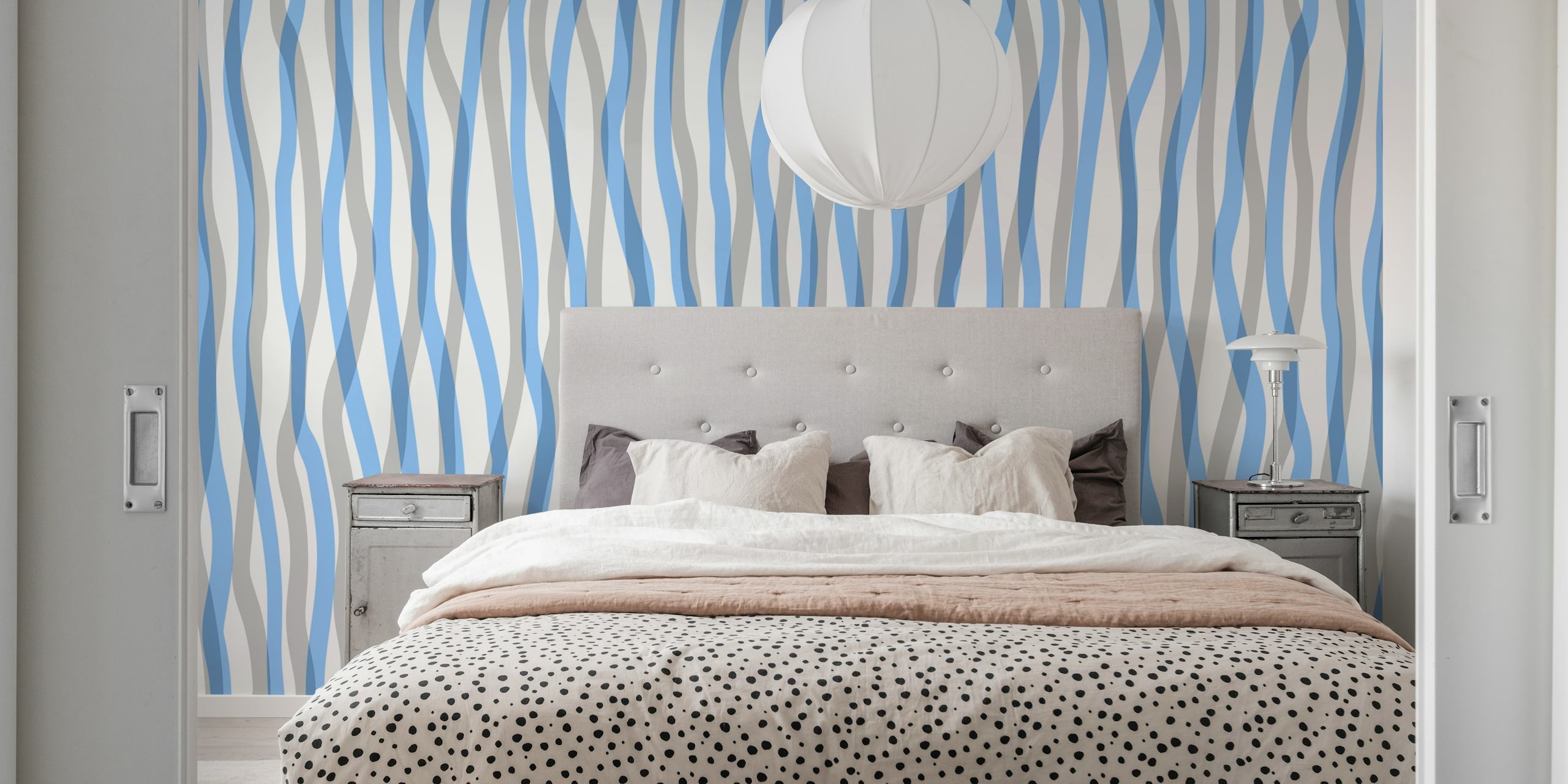 Serene Blue Waves -tapettisuunnittelu huoneessa