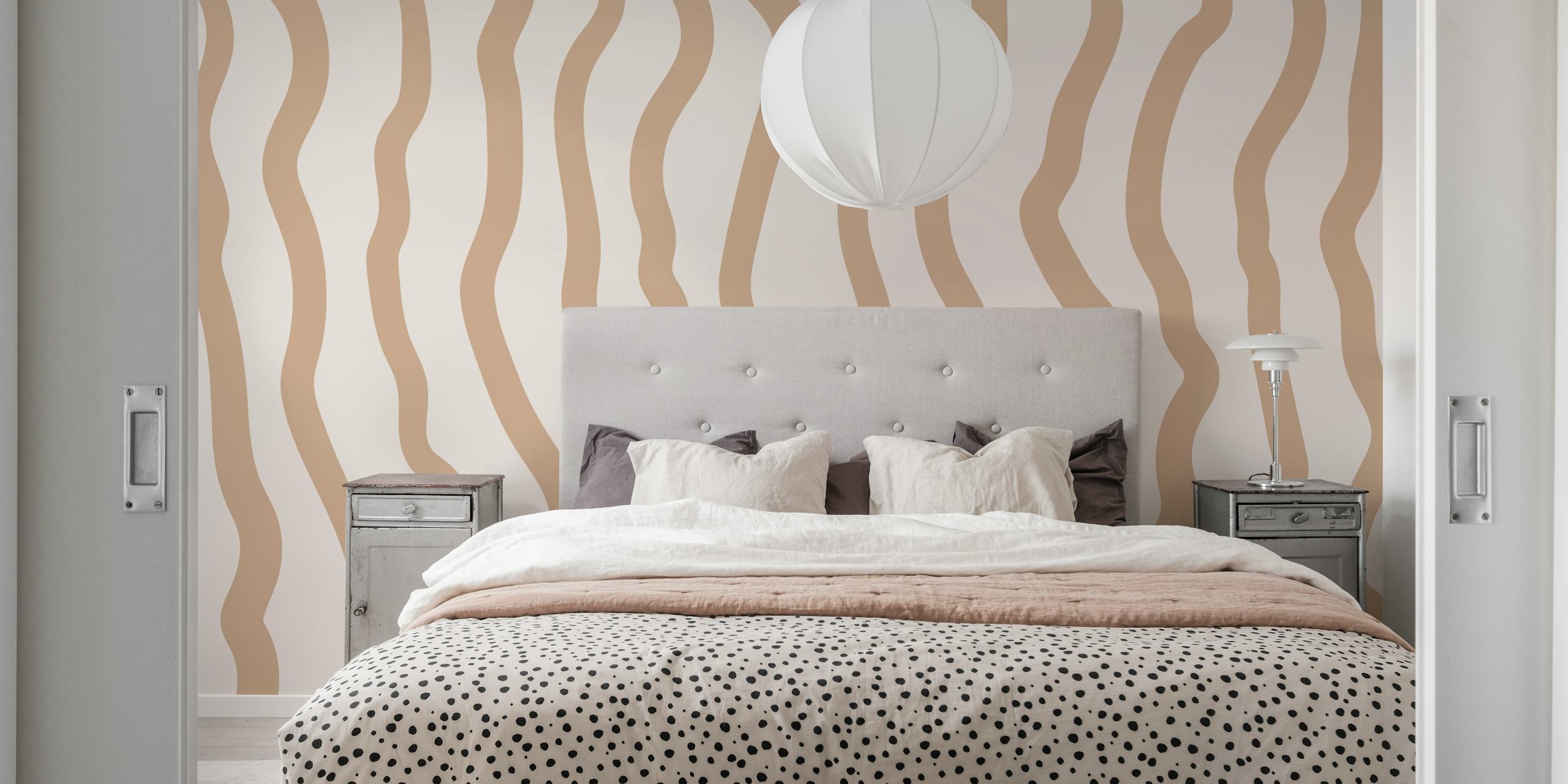 Cream and beige wavy stripes wallpaper design