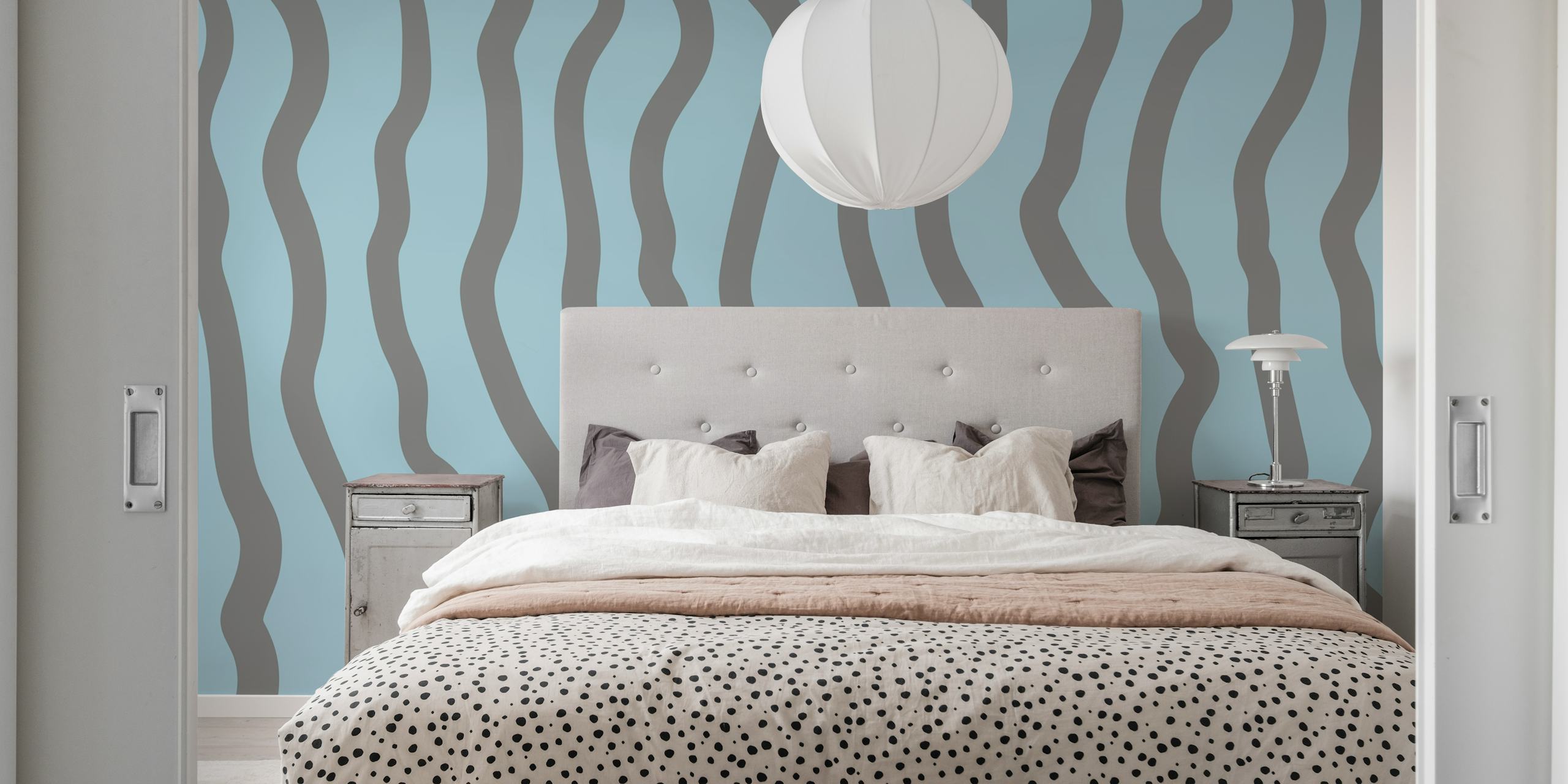 Wavy patterns in blue and gray abstract wallpaper