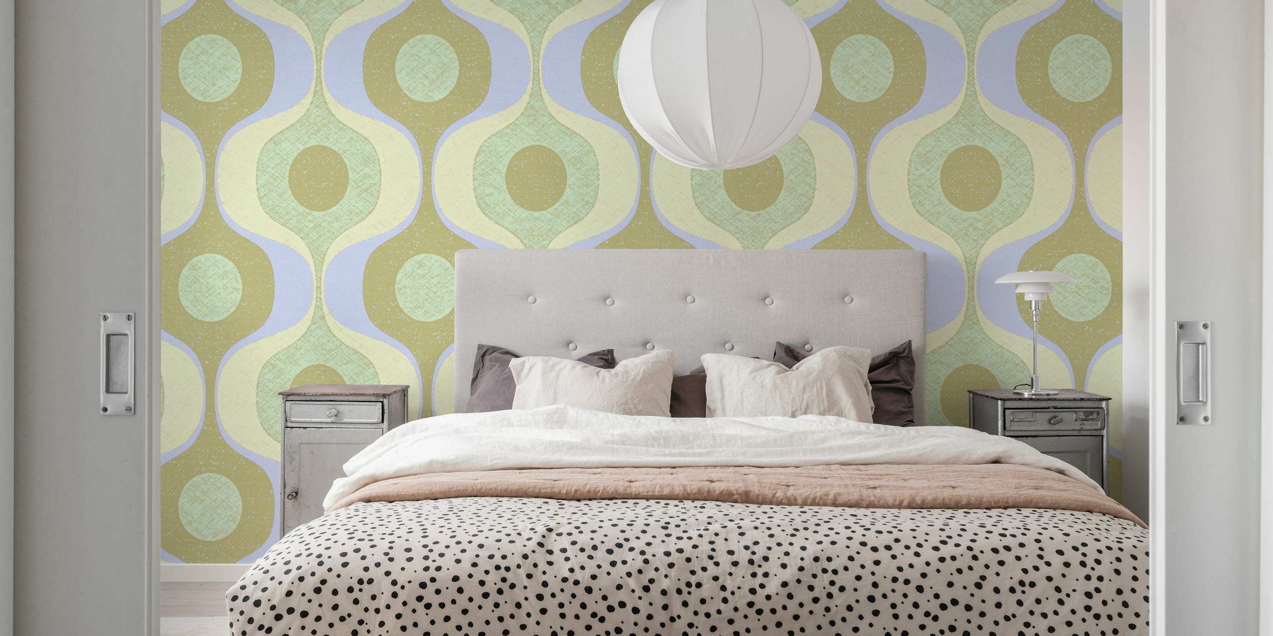 Pastel 70s funky geometry wallpaper in a room