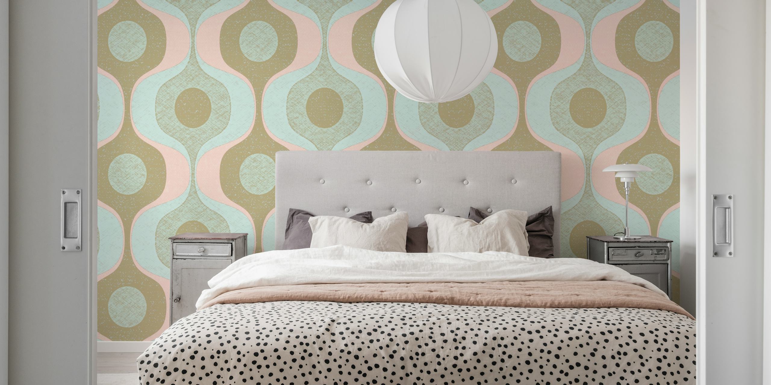 Pastel 70s luxusní geometrická tapeta v místnosti