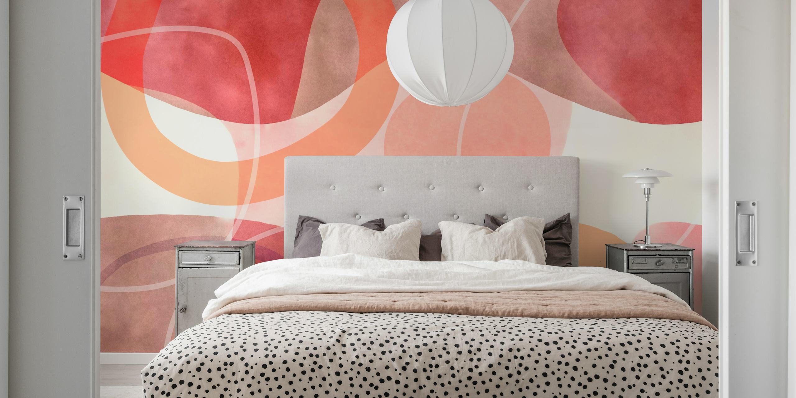 Vibrant pink coral peach wallpaper in a room