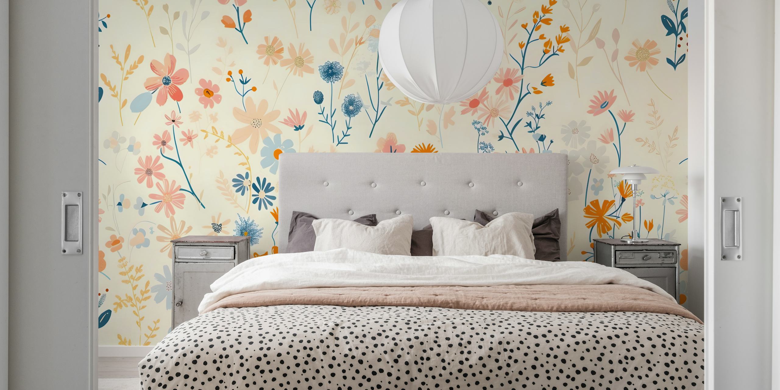 Colorful flowers on soft cream background botanical wallpaper