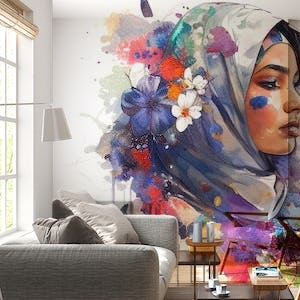 Watercolor Floral Muslim Arabian Woman #5