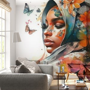 Watercolor Floral Muslim Arabian Woman #8