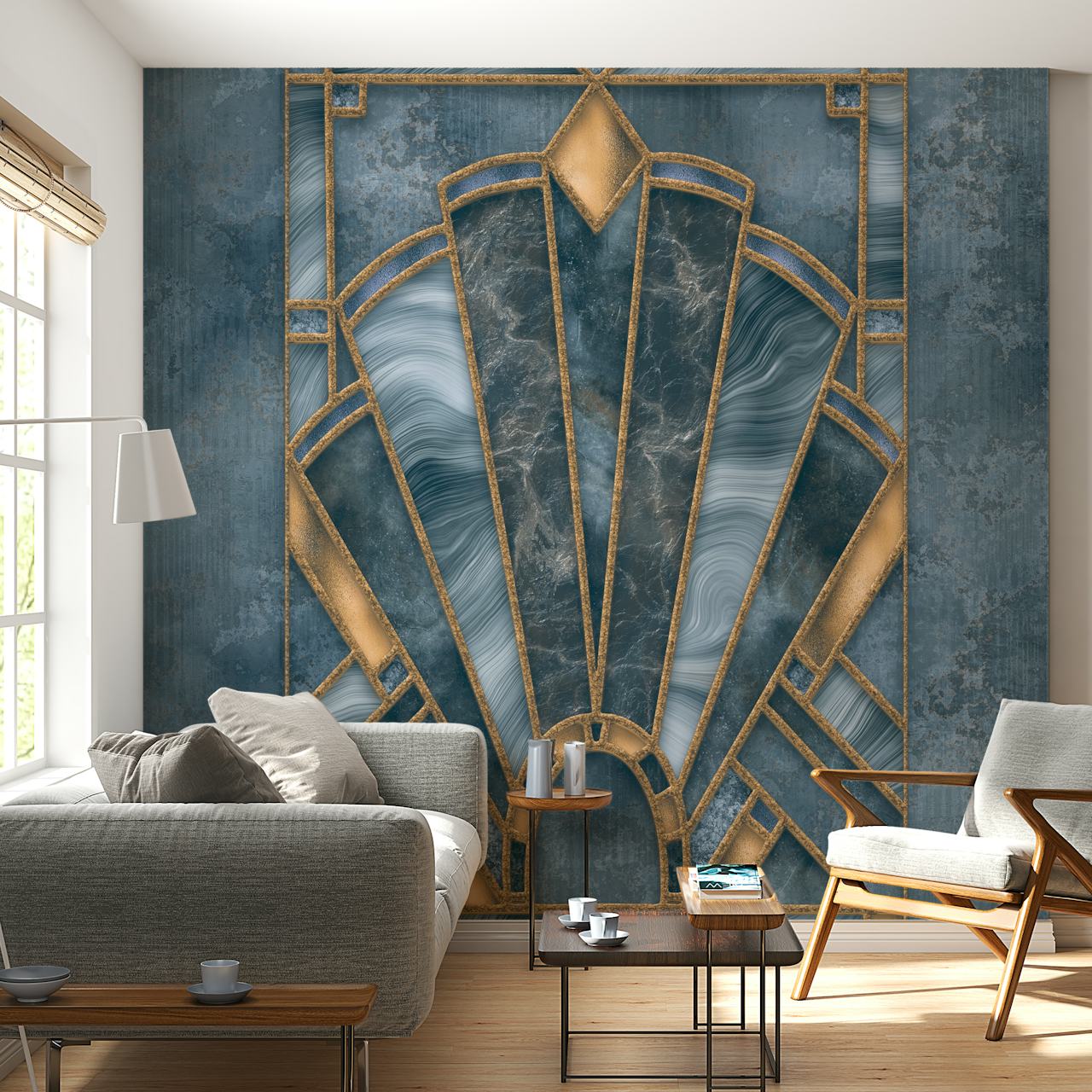 Ταπετσαρία Stained Glass Art Deco Window που εμφανίζεται σε ένα δωμάτιο