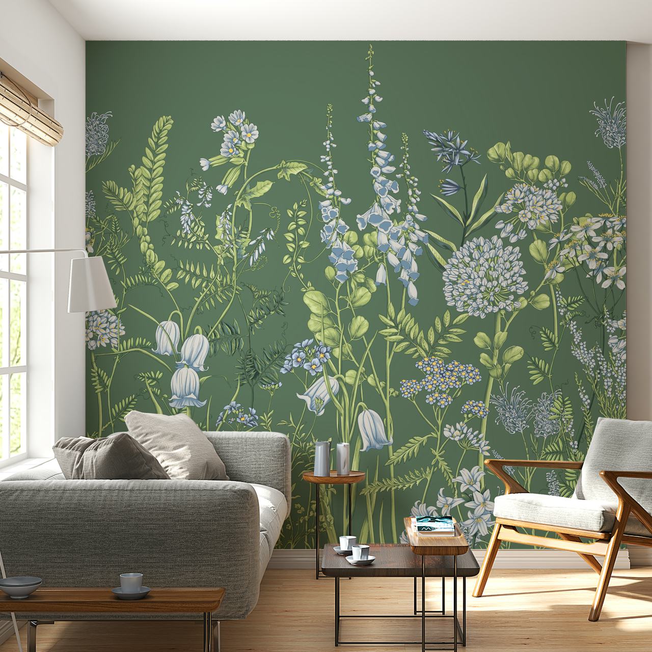 Botany 4 papel de parede floral em uma configuração de quarto