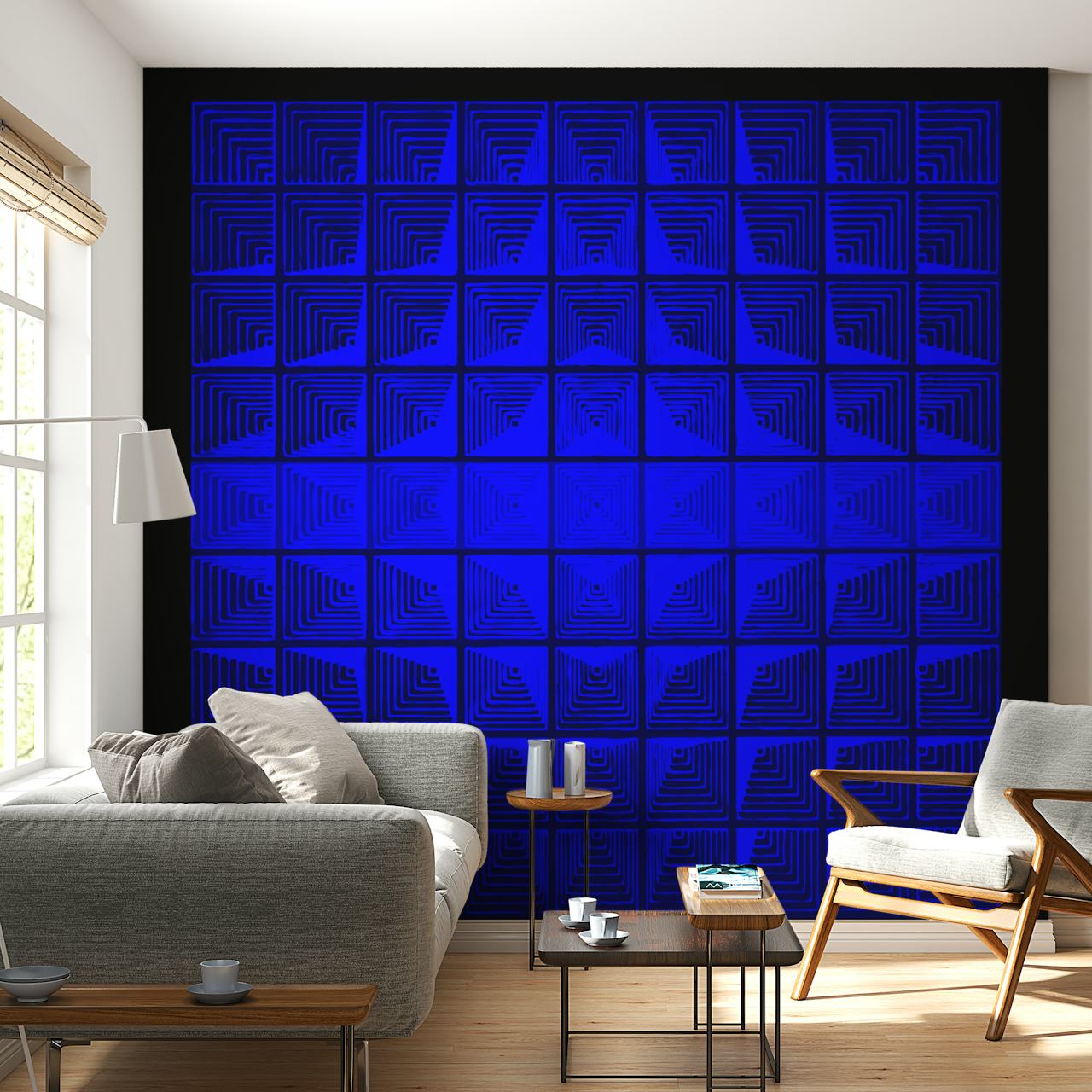 Elegant Verner Panton Retro Blue Wallpaper Design.