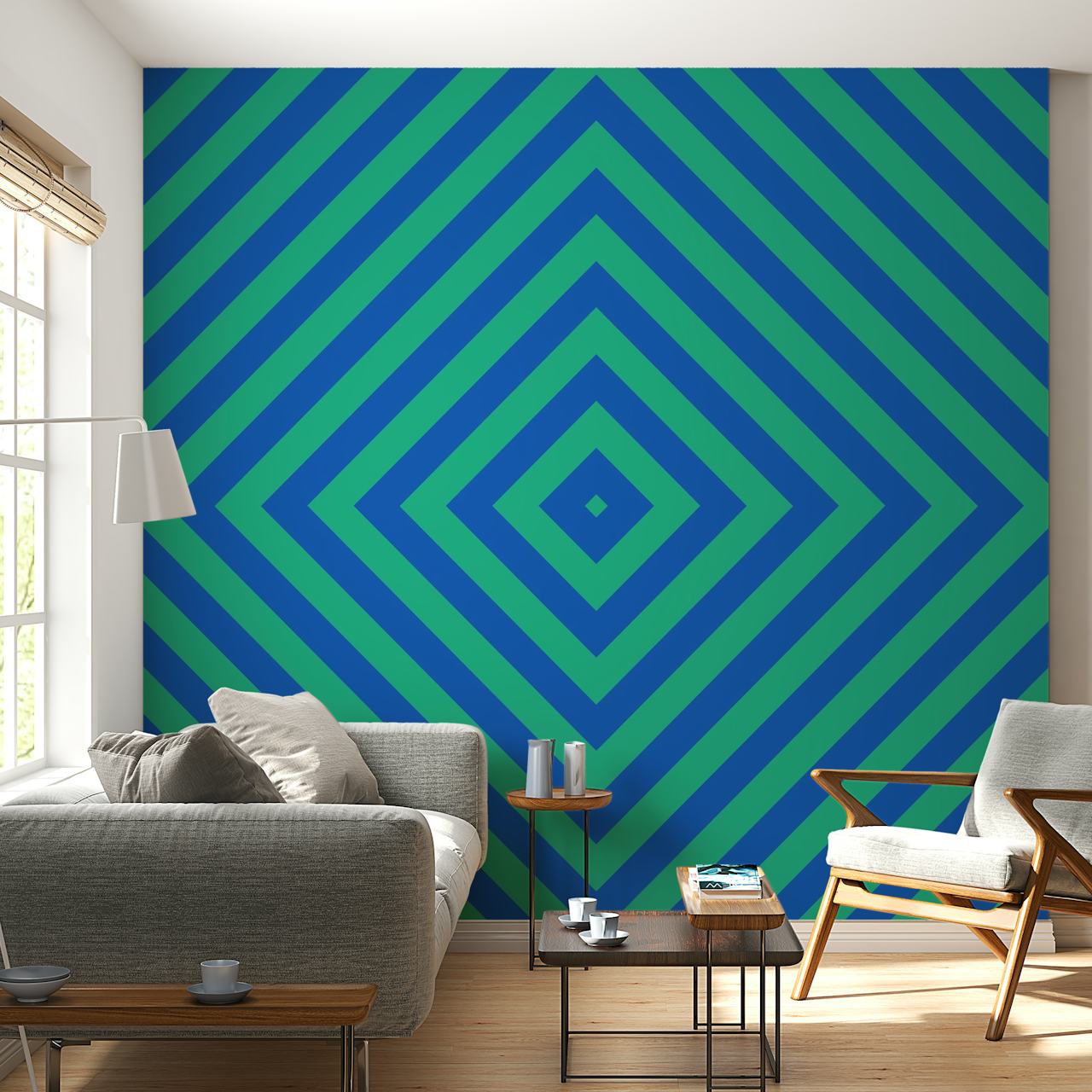Papier peint motif Green Blue Square dans une pièce