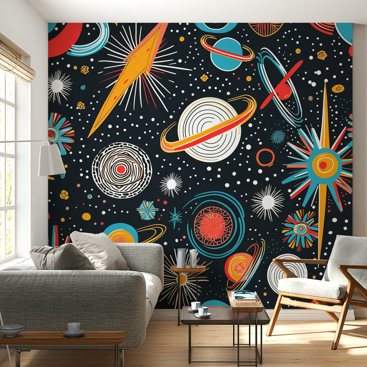 Vintage celestial wallpaper in a room