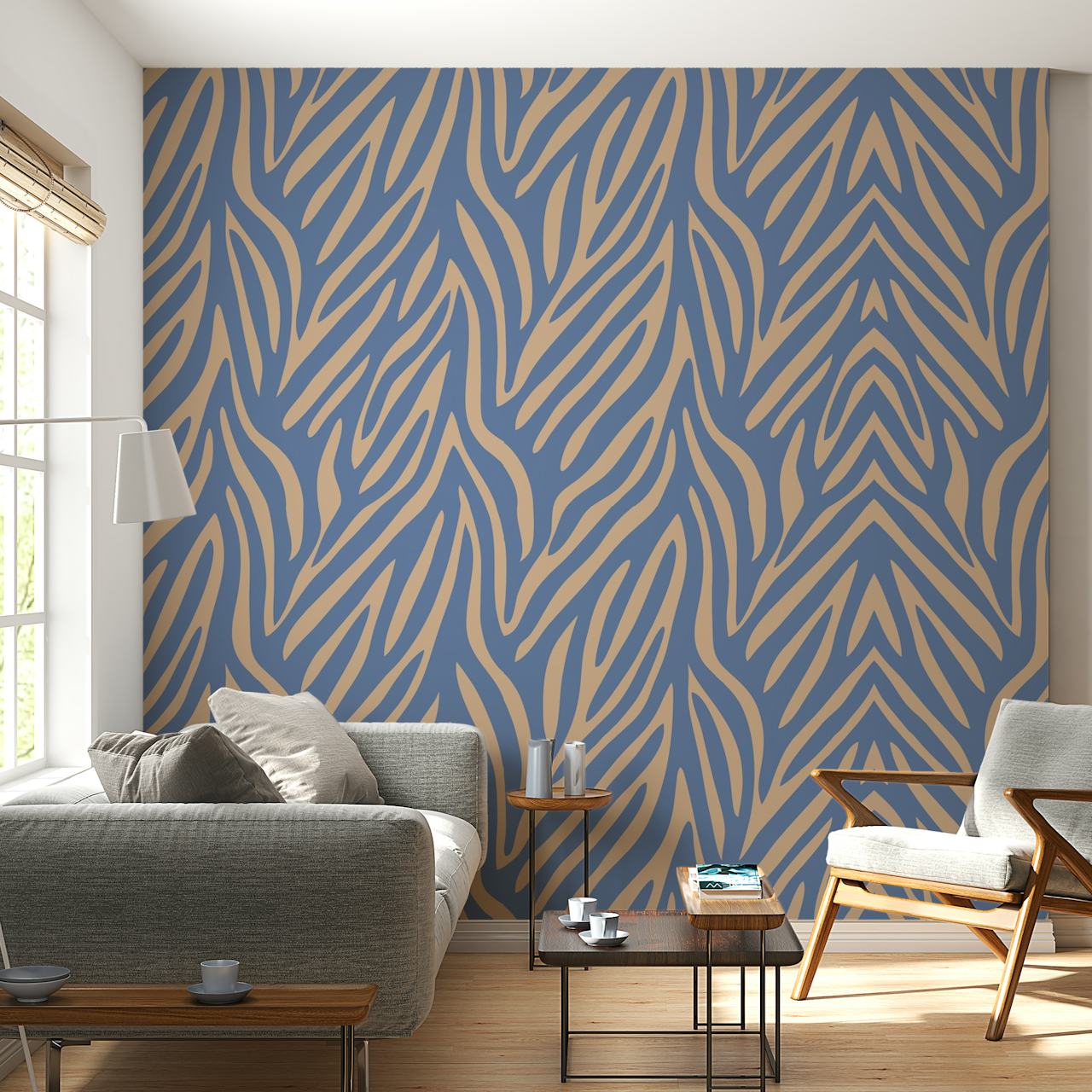 Navy and taupe animal print pattern wallpaper