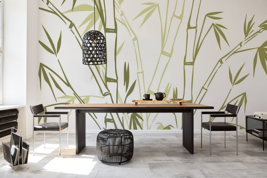 haak vorm uitzetten Bamboe Plant Bloemen behang | Happywall