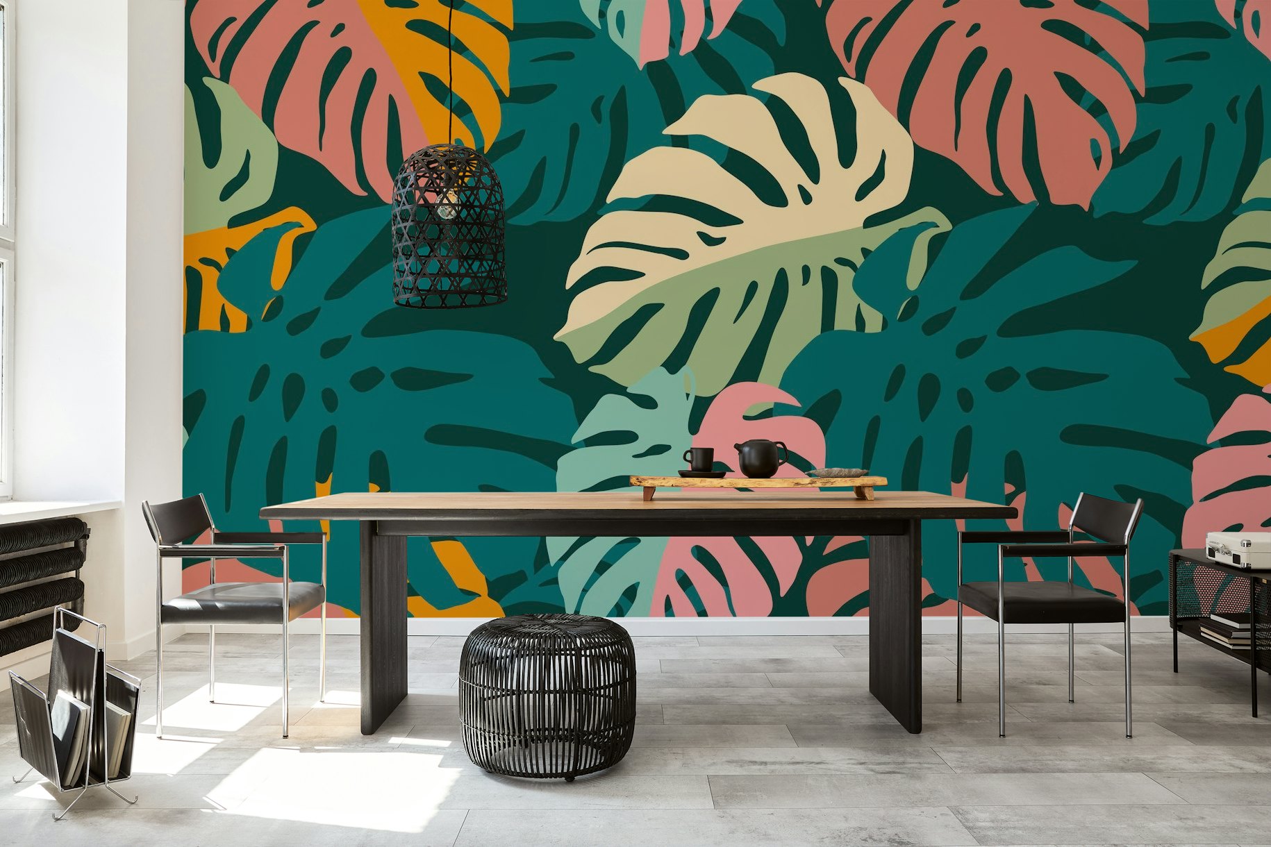 Modern tropical leaves wallpaper