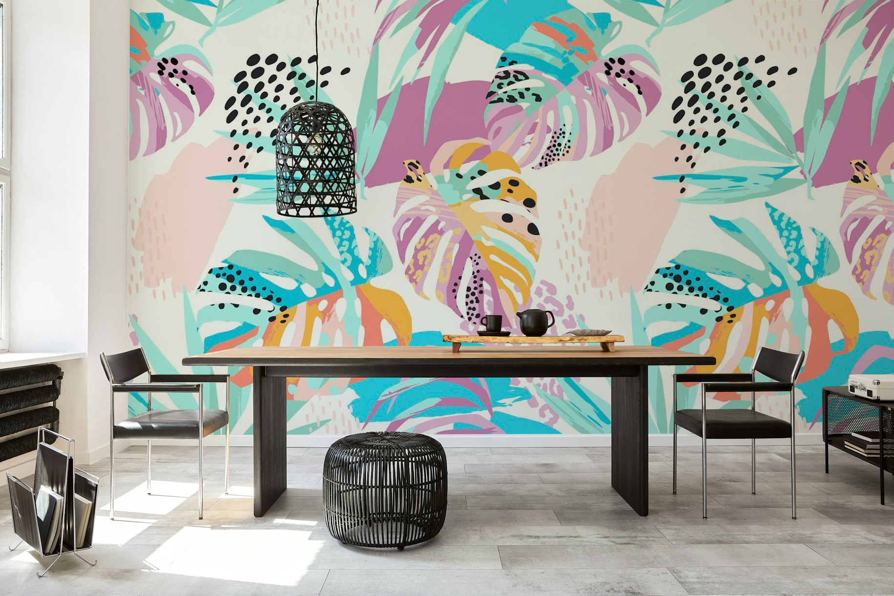 Tropical pastel leaves II wallpaper