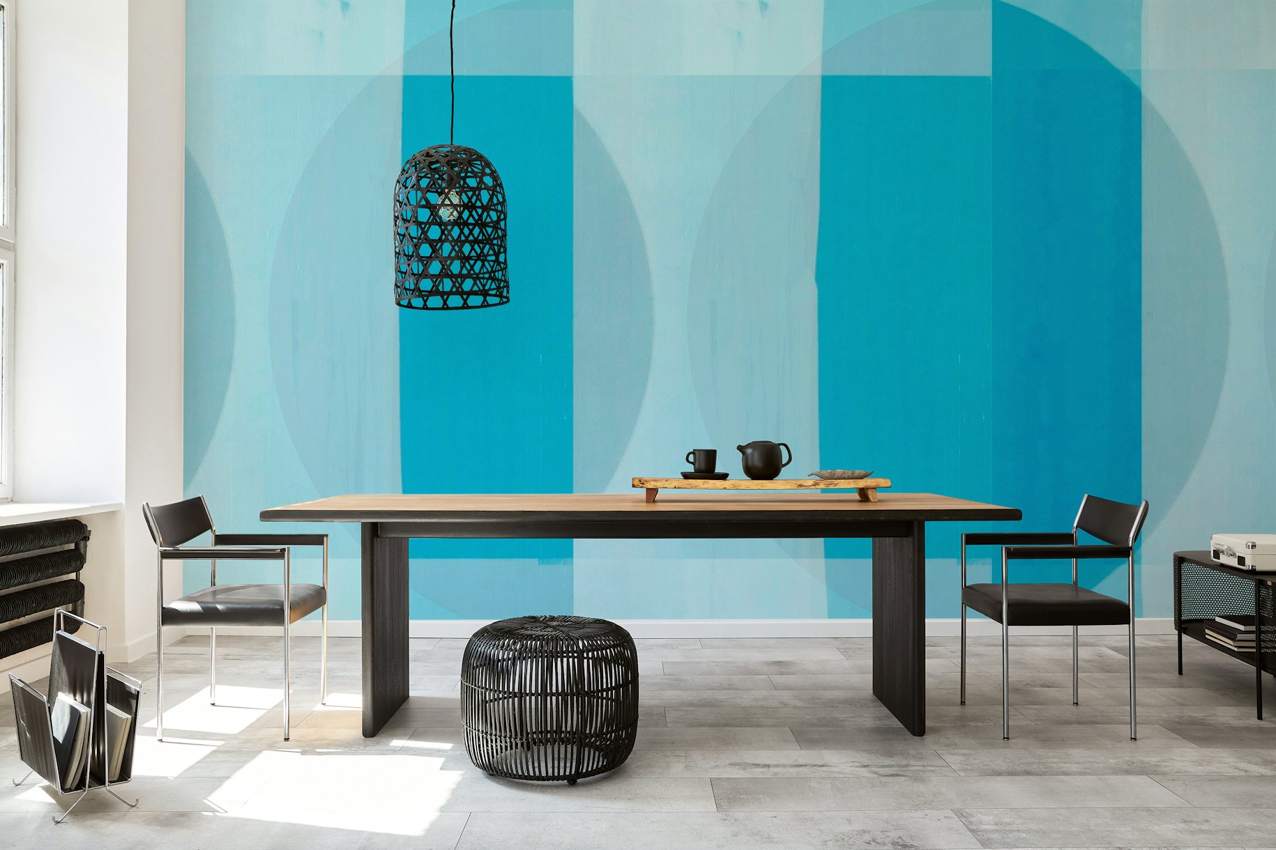 Mid Century Bauhaus Cyan Blue wallpaper