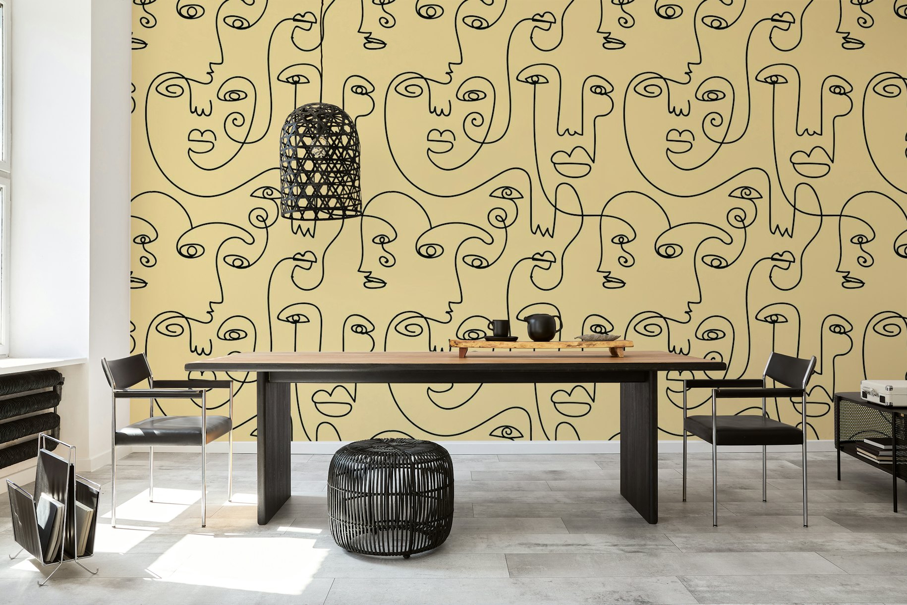 Picasso Inspired Faces Yellow wallpaper
