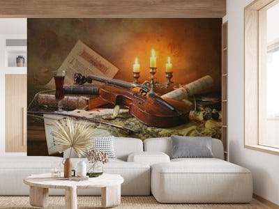 Still life with violin and candles