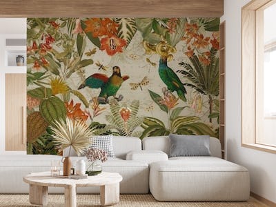 Exotic Vintage Parrots Jungle Landscape