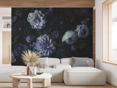 Dark Blue Moody Dahlias And Peonies