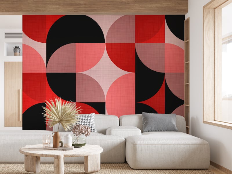 Mid-Century Vivid Coral Geometry
