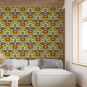 Vintage Elegant Floral Forms Green Orange - L