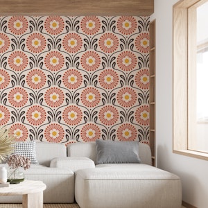 Retro Ornate Daisy in Red Brown - L