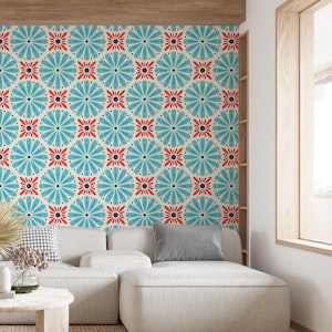 Sunburst Floral Magic in Blue Red - L