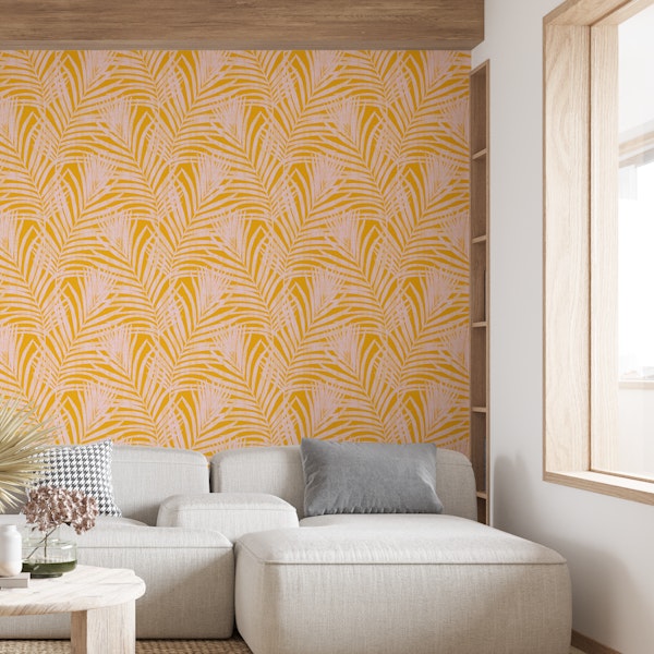 Exotic Tropical Leaves - Pink Yellow -Textur