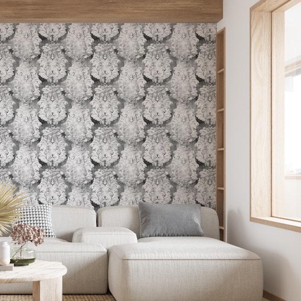 Antique Damask Pattern Beige Black White