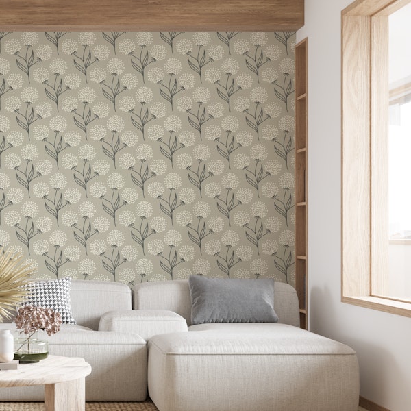 Abstract meadow plants pattern, beige (2882C)