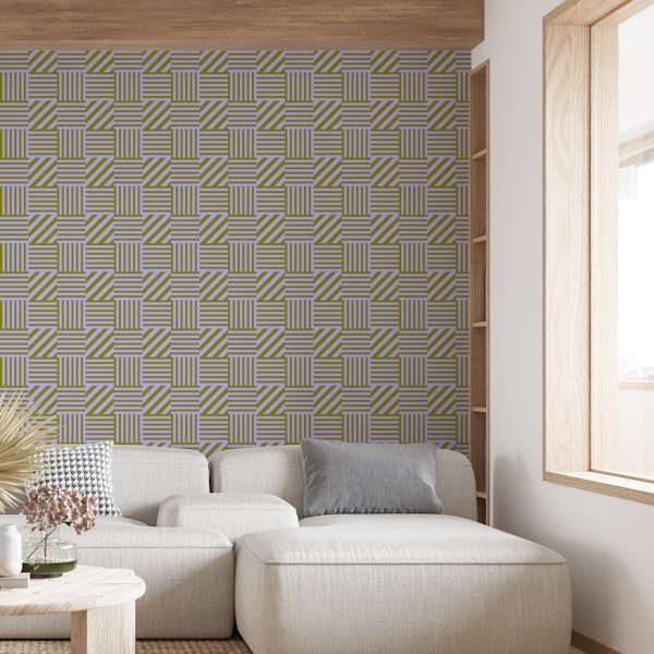 Olive Green Lavender Striped Geometric