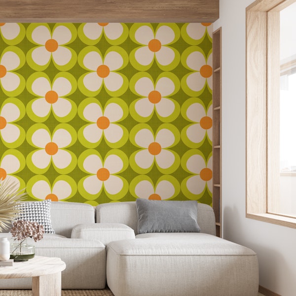 Groovy Retro Geometric Floral Fresh Green