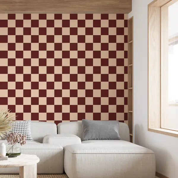 Peach & Mahogany red bathroom checkers M