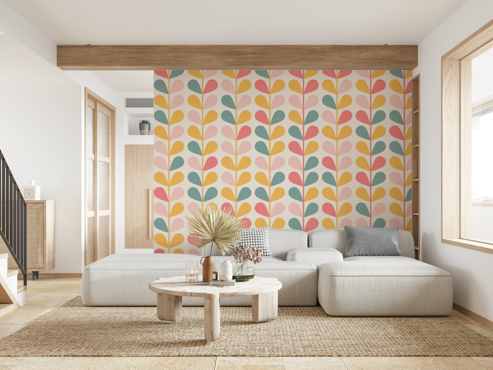 Colorful Mid Century Leaves wallpaper