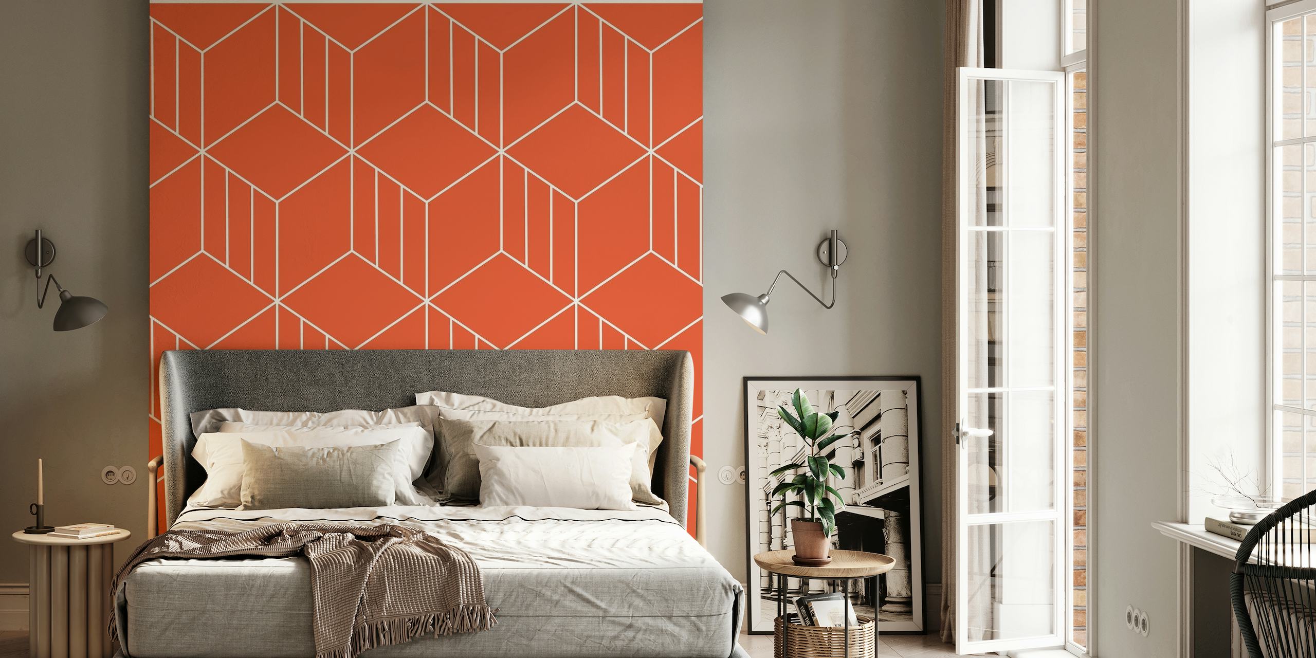 Orange retro mod vintage cubes behang