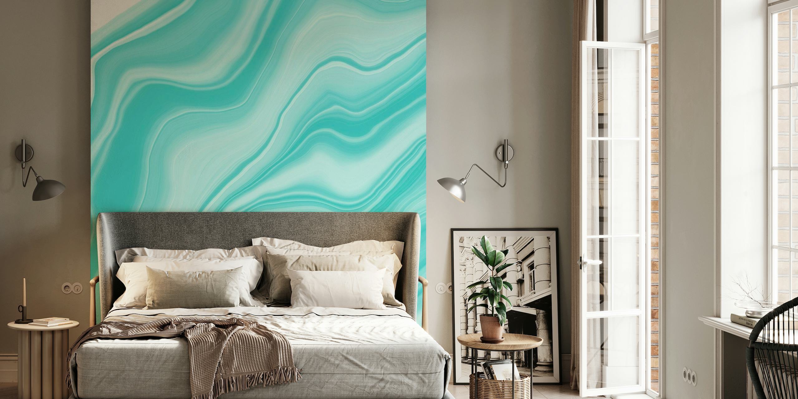 Turquoise agate pattern wall mural evoking tranquility and sophistication.