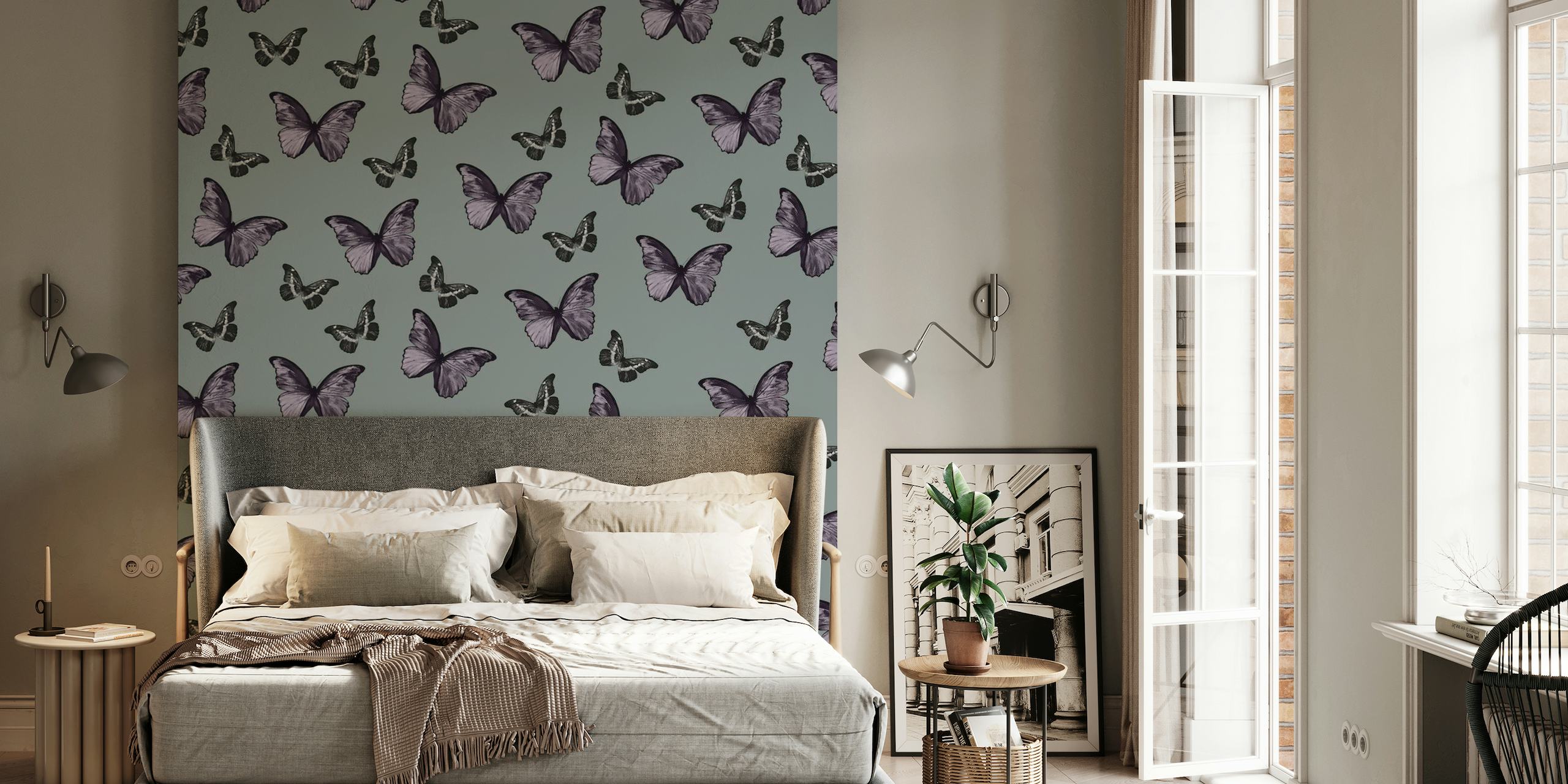 Gray Lavender Butterfly 1 behang