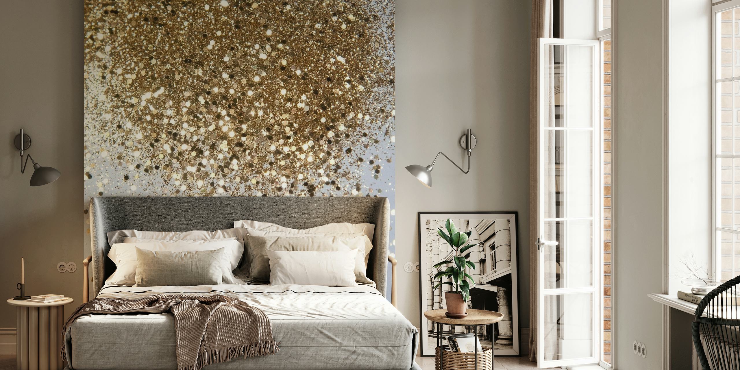 Kultakimalteleva kimalteleva seinämaalaus tyylikkääseen kodin sisustukseen