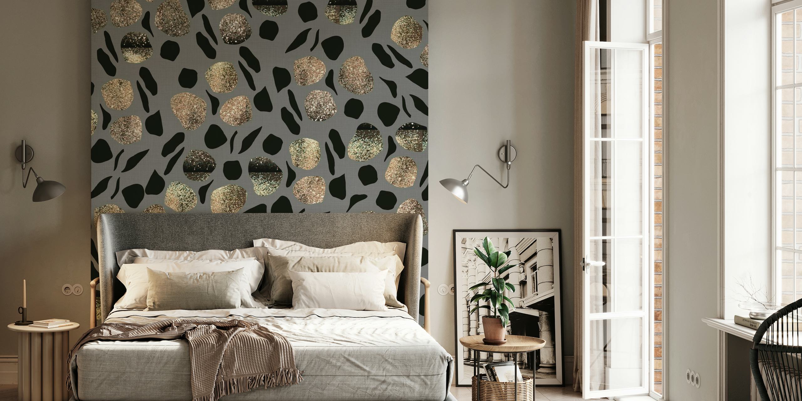 Animal Print Glitter Glamorous Wallpaper Veggmaleri med mørke toner med metalliske aksenter