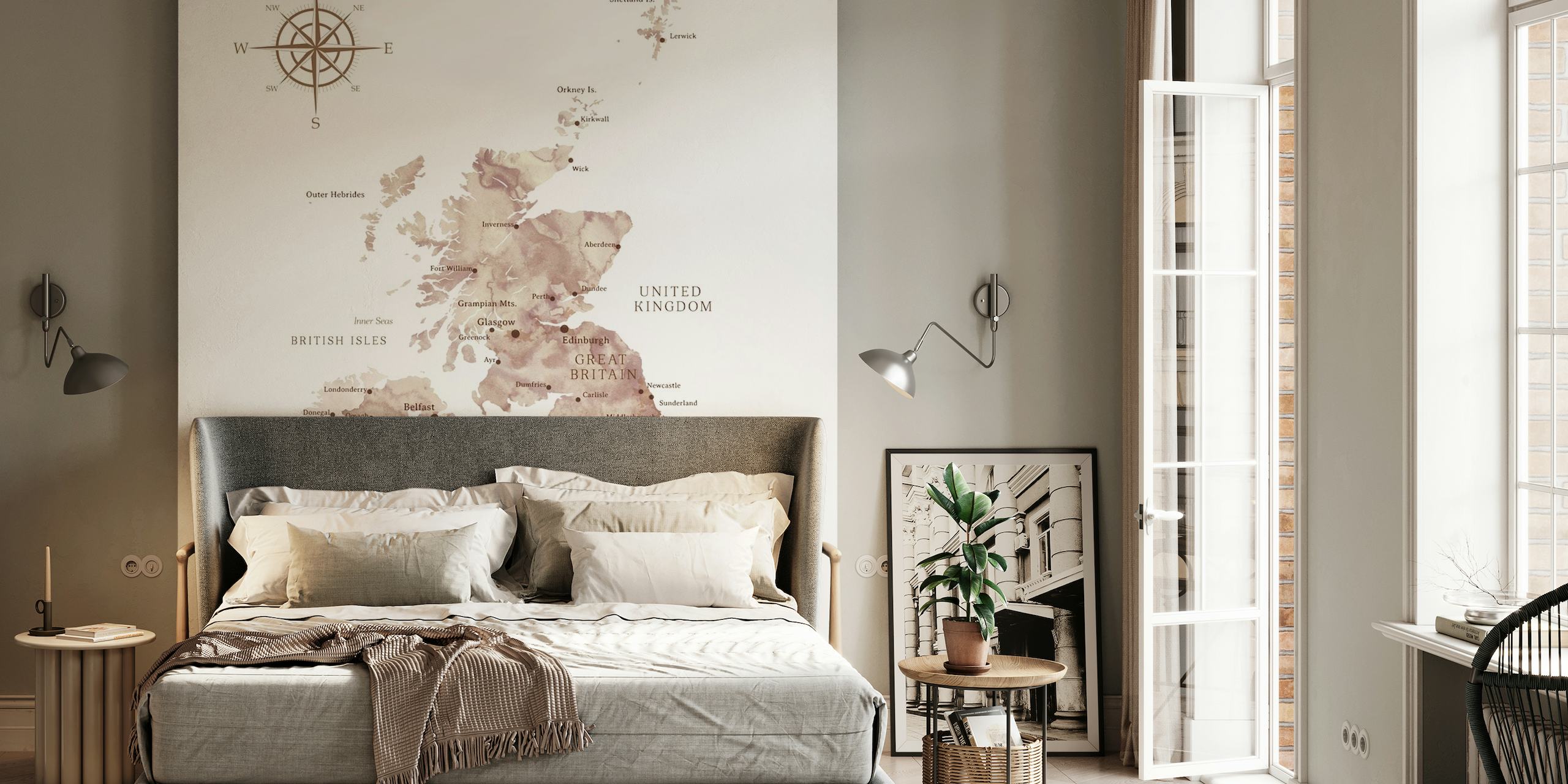 UK map brown watercolor ταπετσαρία